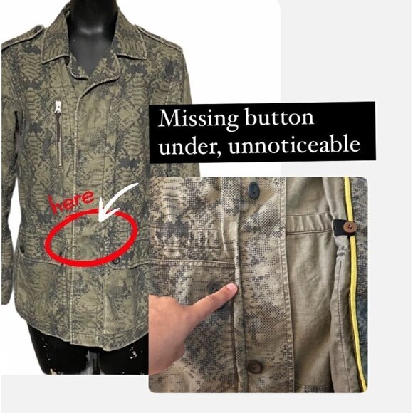 Rebecca Taylor Digital Print Snakeskin Olive Military Jacket Size XS - Picture 8 of 9